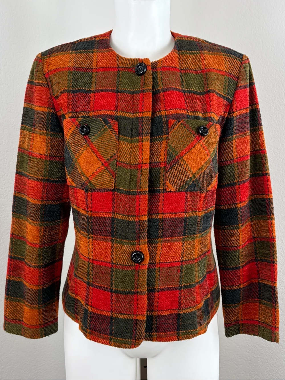Vintage Plaid Button Front Corduroy Jacket